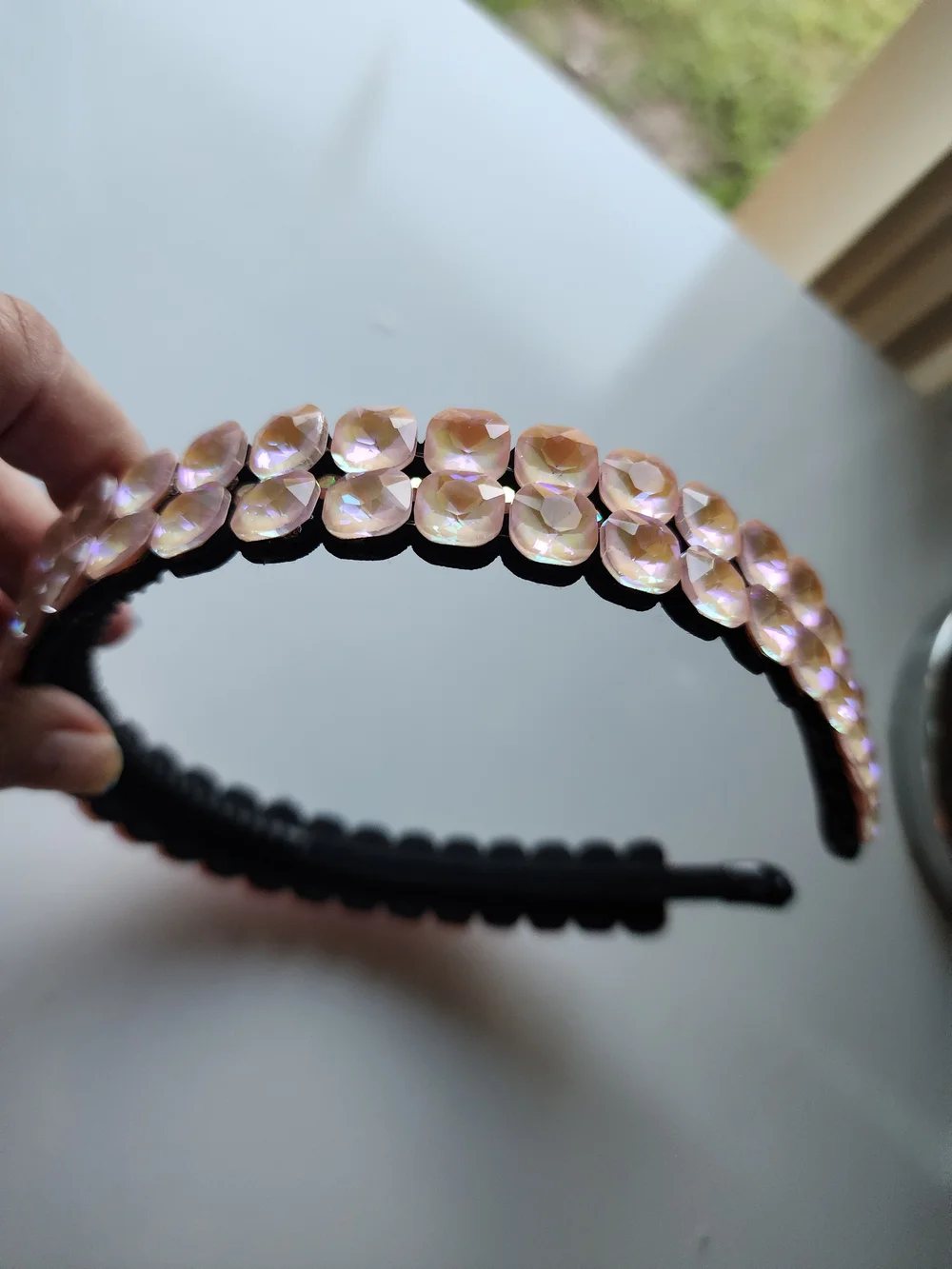 NWOT Iridescent Pink Crystal Headband on Black Base - Women